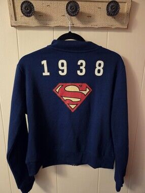 DC Comics Navy Blue Superman Logo Zip Track Jacket Size Large